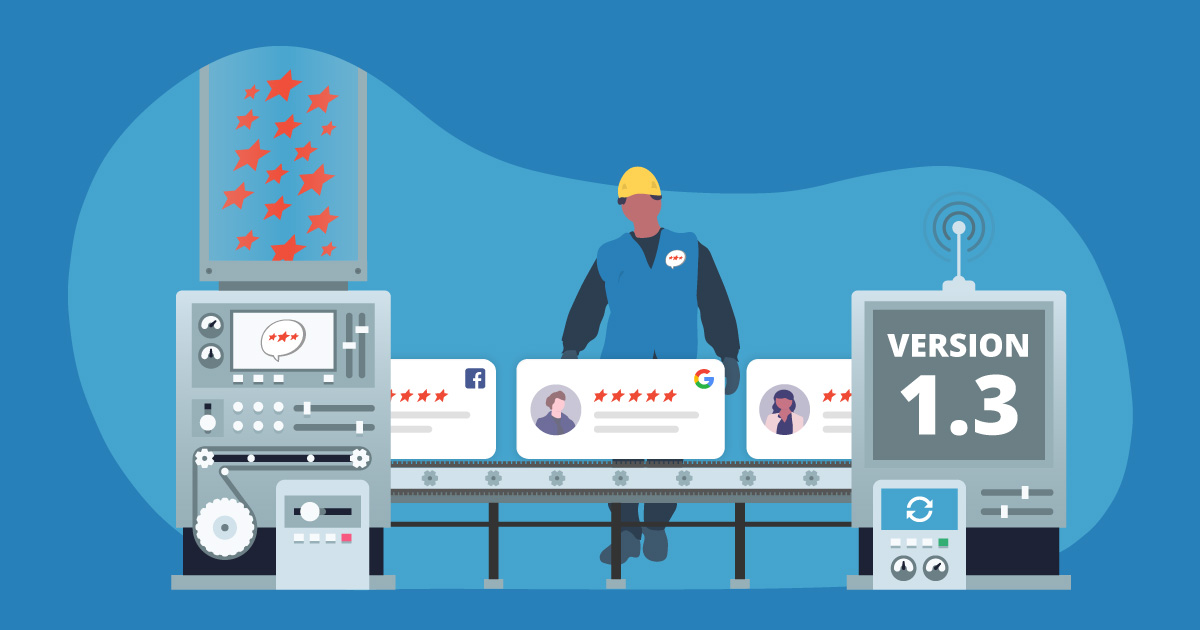 A conveyor belt illustration depicting automatically refreshing reviews to represent changes to WP Business Reviews v1.3.0